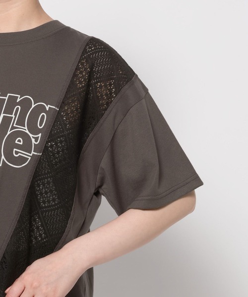 GLOBAL WORK(グローバルワーク)の「レース切り替えプリントTシャツ/713233(Tシャツ/カットソー・レディース・スミクロ/アイボリー・MEDIUM/LARGE)」の4枚目の写真