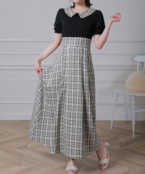 Anely(アネリー)の「配色 チェック 襟付き ドッキング ロング ワンピース(ワンピース・レディース・アイボリー/ベージュ/ブラック・FREE)」の18枚目の写真