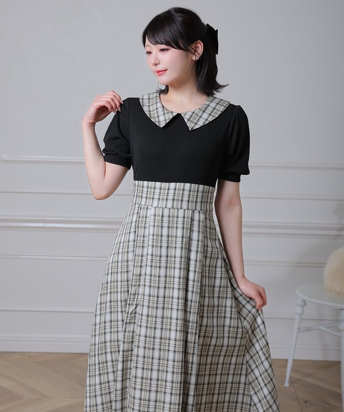 Anely(アネリー)の「配色 チェック 襟付き ドッキング ロング ワンピース(ワンピース・レディース・アイボリー/ベージュ/ブラック・FREE)」の19枚目の写真