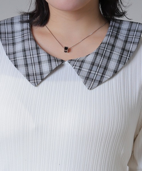Anely(アネリー)の「配色 チェック 襟付き ドッキング ロング ワンピース(ワンピース・レディース・アイボリー/ベージュ/ブラック・FREE)」の9枚目の写真