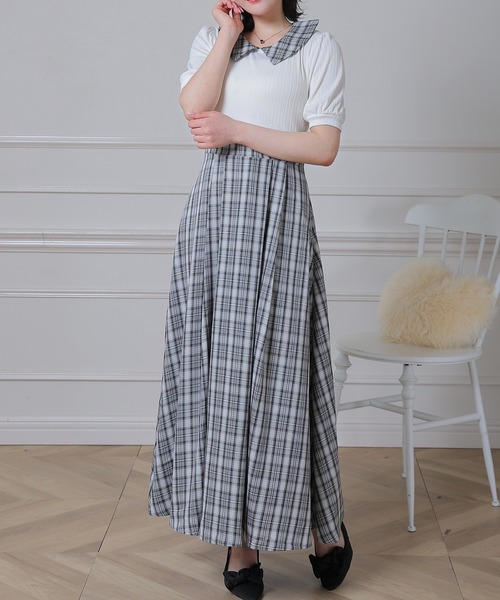 Anely(アネリー)の「配色 チェック 襟付き ドッキング ロング ワンピース(ワンピース・レディース・アイボリー/ベージュ/ブラック・FREE)」の10枚目の写真