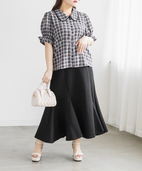 CLETTE(クレット)の「CLETTEオリジナルパフスリーブレース衿チェックブラウス(シャツ/ブラウス・レディース・ブラック/ピンク/ブラウン・4L/3L/LL)」の18枚目の写真
