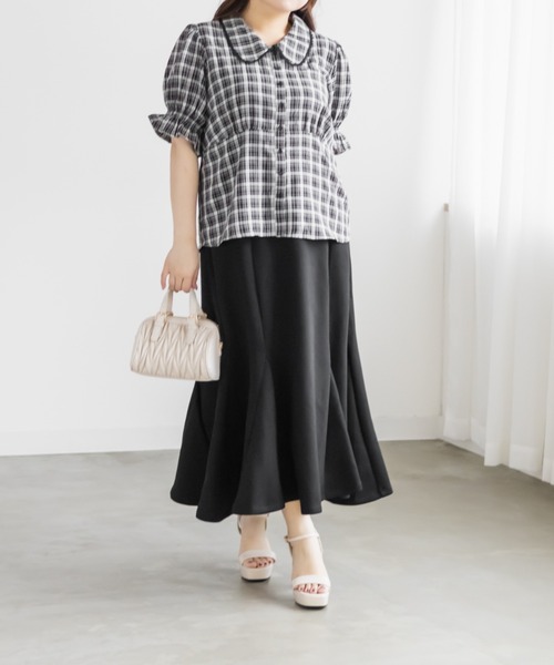CLETTE(クレット)の「CLETTEオリジナルパフスリーブレース衿チェックブラウス(シャツ/ブラウス・レディース・ブラック/ピンク/ブラウン・4L/3L/LL)」の19枚目の写真