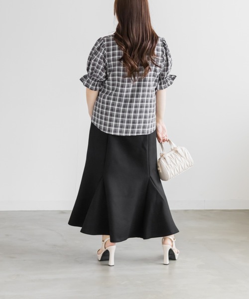 CLETTE(クレット)の「CLETTEオリジナルパフスリーブレース衿チェックブラウス(シャツ/ブラウス・レディース・ブラック/ピンク/ブラウン・4L/3L/LL)」の20枚目の写真