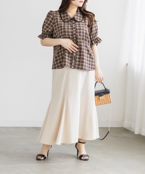 CLETTE(クレット)の「CLETTEオリジナルパフスリーブレース衿チェックブラウス(シャツ/ブラウス・レディース・ブラック/ピンク/ブラウン・4L/3L/LL)」の22枚目の写真