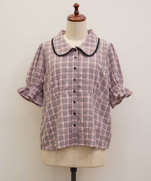 CLETTE(クレット)の「CLETTEオリジナルパフスリーブレース衿チェックブラウス(シャツ/ブラウス・レディース・ブラック/ピンク/ブラウン・4L/3L/LL)」の17枚目の写真