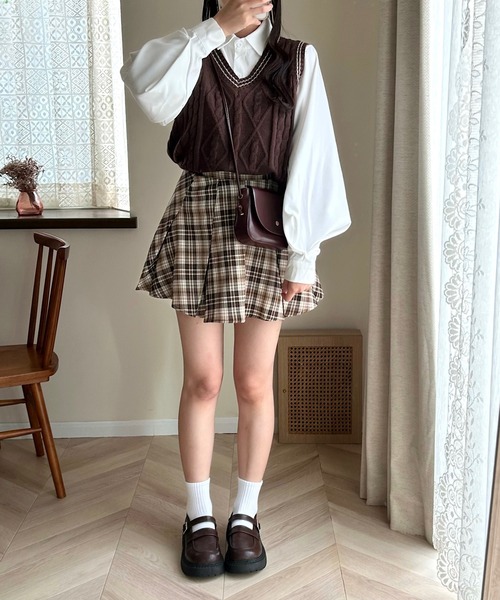 Cham.(チャム)の「チェックフレアスカート(スカート・レディース・ブラウン・FREE)」の8枚目の写真