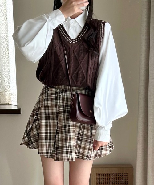 Cham.(チャム)の「チェックフレアスカート(スカート・レディース・ブラウン・FREE)」の9枚目の写真