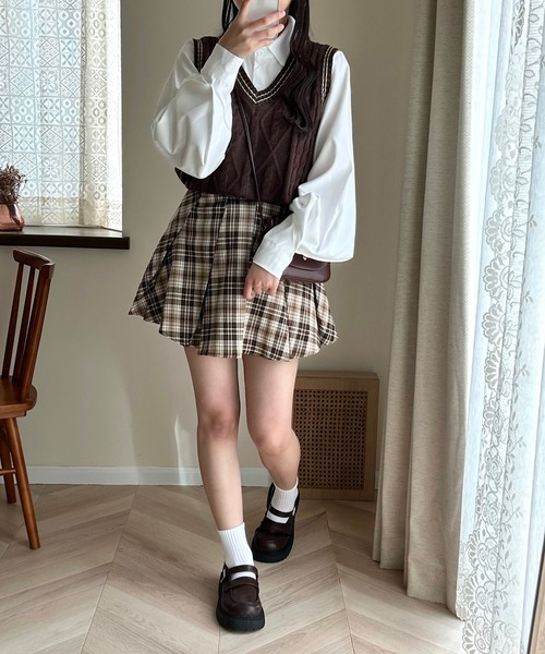 Cham.(チャム)の「チェックフレアスカート(スカート・レディース・ブラウン・FREE)」の7枚目の写真