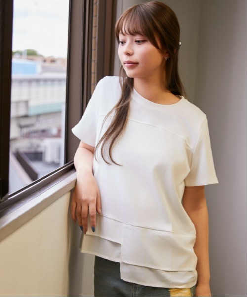 GORGE(ゴージ)の「《異素材切替・ゆったりシルエット》カットソー/カジュアル/春夏/全3色(Tシャツ/カットソー・レディース・チャコール/ブラック/オフホワイト・F)」の1枚目の写真