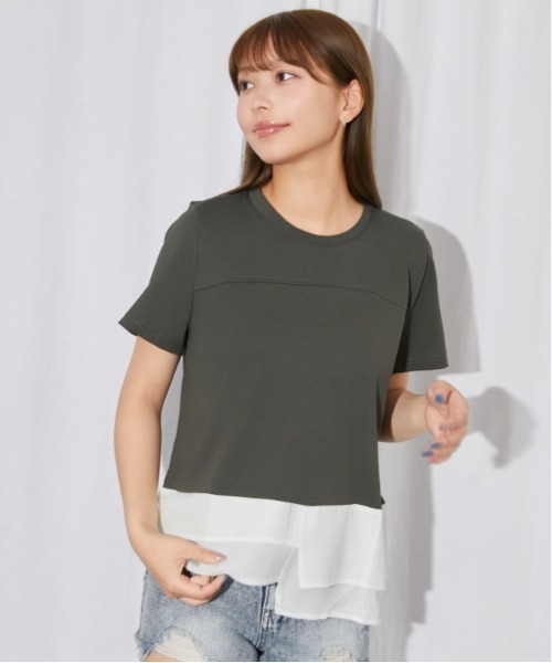 GORGE(ゴージ)の「《異素材切替・ゆったりシルエット》カットソー/カジュアル/春夏/全3色(Tシャツ/カットソー・レディース・チャコール/ブラック/オフホワイト・F)」の3枚目の写真