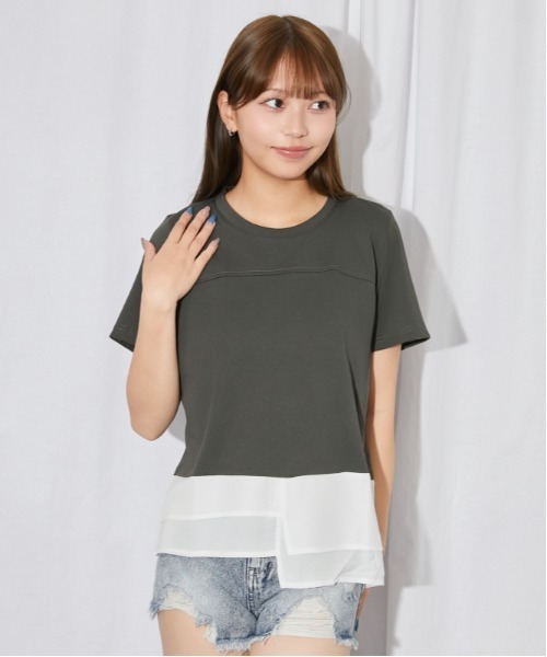 GORGE(ゴージ)の「《異素材切替・ゆったりシルエット》カットソー/カジュアル/春夏/全3色(Tシャツ/カットソー・レディース・チャコール/ブラック/オフホワイト・F)」の11枚目の写真