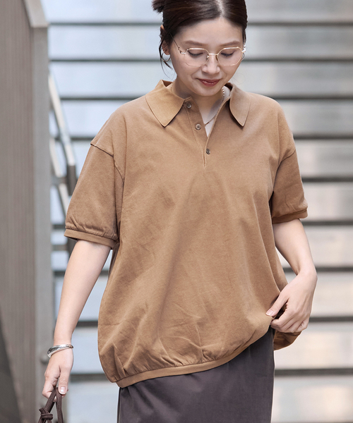 STAR&STRIPE（スターアンドストライプ）の「《追加2》【STAR＆STRIPE/スターアンドストライプ】オーバーFIT ポロ SHIRTS（ポロシャツ・レディース・ブラウン/ベージュ/ブラック/チャコールグレー・FREE）」の5枚目の写真