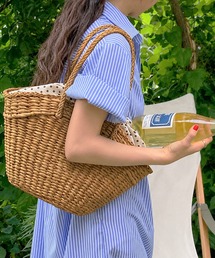 ドット巾着かごバッグ