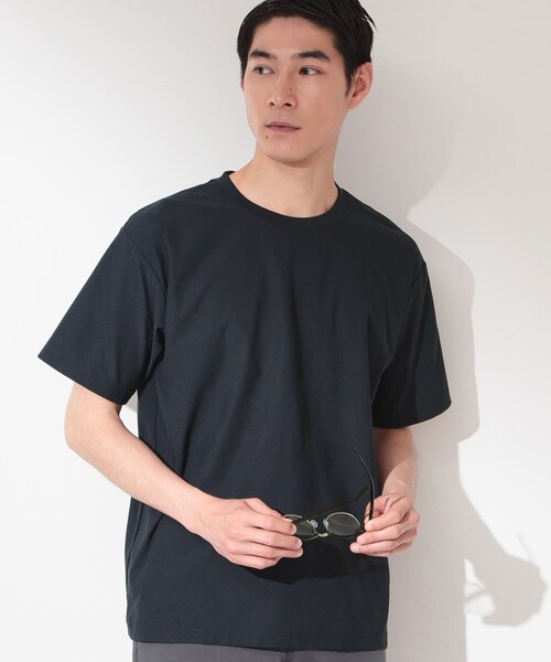 THE SHOP TK (ザ ショップ ティーケー )の「【接触冷感/吸水速乾/UVカット】パーフェクテック リンクス柄 半袖Tシャツ(Tシャツ/カットソー・メンズ・ネイビー/オフホワイト/サックスブルー・02/03/04)」の2枚目の写真