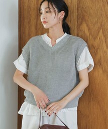 ペーパーライクヤーン  2way畔Vネックニットベスト