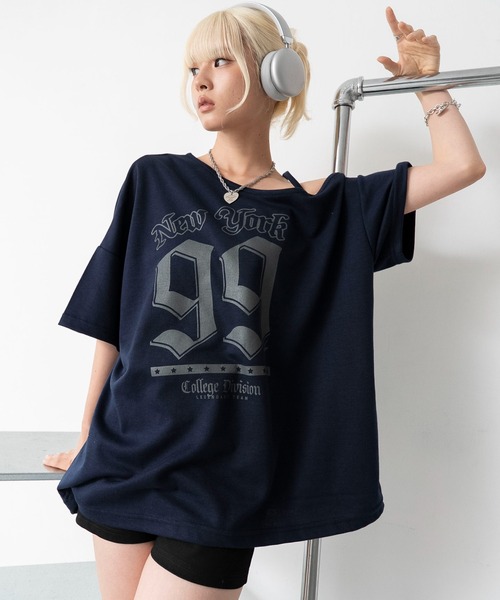 WEGO(ウィゴー)の「WEGO/ワンショルナンバリングビッグT(Tシャツ/カットソー・レディース・ネイビー/ホワイト・FREE)」の1枚目の写真