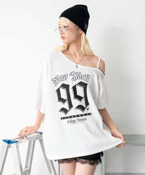 WEGO(ウィゴー)の「WEGO/ワンショルナンバリングビッグT(Tシャツ/カットソー・レディース・ネイビー/ホワイト・FREE)」の2枚目の写真
