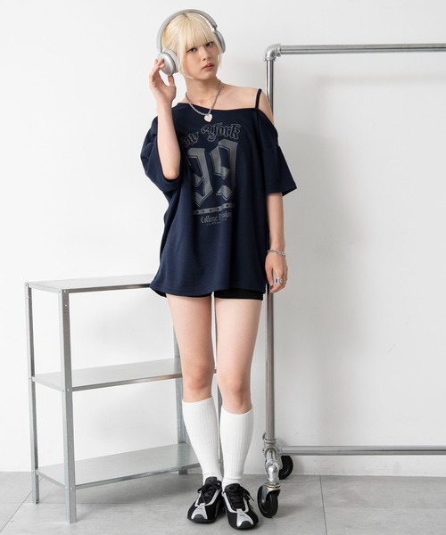 WEGO(ウィゴー)の「WEGO/ワンショルナンバリングビッグT(Tシャツ/カットソー・レディース・ネイビー/ホワイト・FREE)」の3枚目の写真