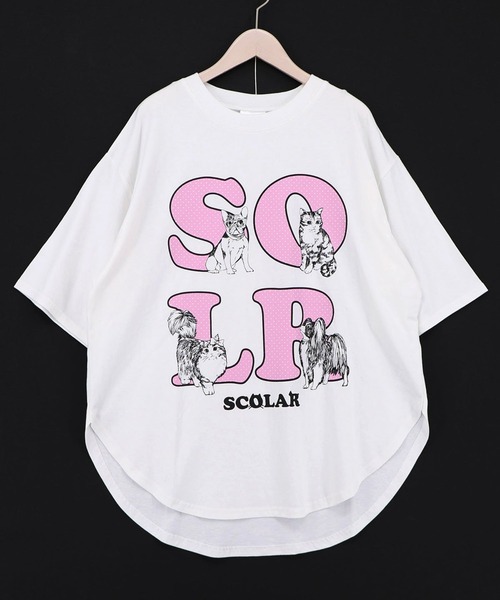 ScoLar(スカラー)の「ScoLar(スカラー) ドットスカラー わんにゃん柄Tシャツ(Tシャツ/カットソー・レディース・オフホワイト/ブラック/チャコールグレー・MEDIUM)」の18枚目の写真