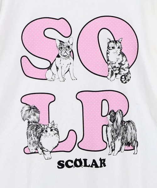 ScoLar(スカラー)の「ScoLar(スカラー) ドットスカラー わんにゃん柄Tシャツ(Tシャツ/カットソー・レディース・オフホワイト/ブラック/チャコールグレー・MEDIUM)」の19枚目の写真