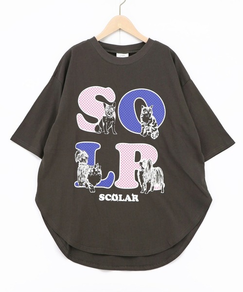 ScoLar(スカラー)の「ScoLar(スカラー) ドットスカラー わんにゃん柄Tシャツ(Tシャツ/カットソー・レディース・オフホワイト/ブラック/チャコールグレー・MEDIUM)」の20枚目の写真