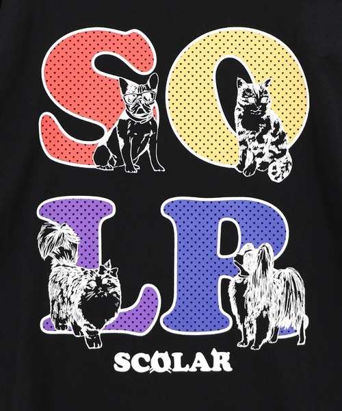 ScoLar(スカラー)の「ScoLar(スカラー) ドットスカラー わんにゃん柄Tシャツ(Tシャツ/カットソー・レディース・オフホワイト/ブラック/チャコールグレー・MEDIUM)」の6枚目の写真