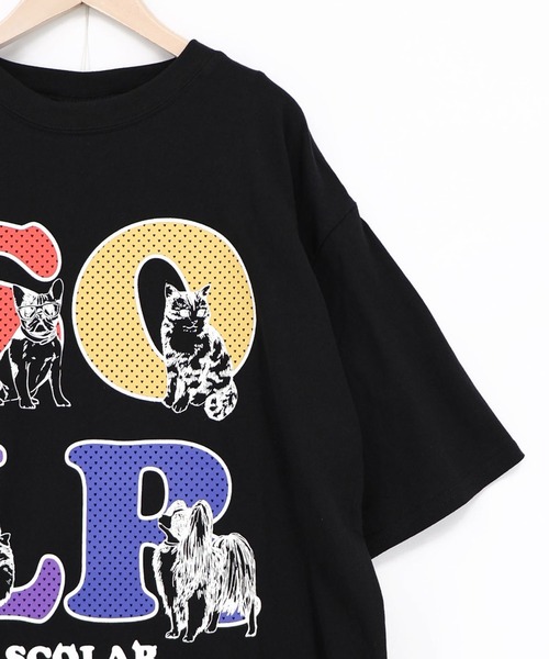 ScoLar(スカラー)の「ScoLar(スカラー) ドットスカラー わんにゃん柄Tシャツ(Tシャツ/カットソー・レディース・オフホワイト/ブラック/チャコールグレー・MEDIUM)」の8枚目の写真