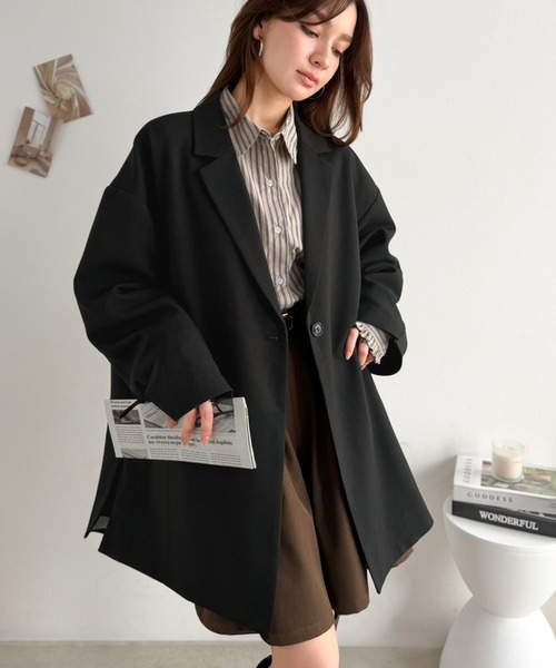 classicalelf(クラシカルエルフ)の「ざっくり、ゆったり、とにかくルーズがいい!!スーパービッグフロントテーラードロングジャケット(テーラードジャケット・レディース・ブラック/チャコール/グレイッシュベージュ・MEDIUM/LARGE/X-LARGE/SMALL)」の22枚目の写真