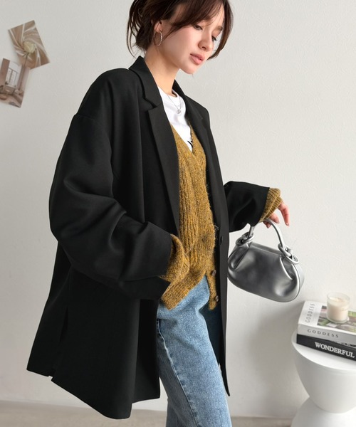 classicalelf(クラシカルエルフ)の「ざっくり、ゆったり、とにかくルーズがいい!!スーパービッグフロントテーラードロングジャケット(テーラードジャケット・レディース・ブラック/チャコール/グレイッシュベージュ・MEDIUM/LARGE/X-LARGE/SMALL)」の16枚目の写真
