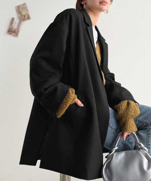 classicalelf(クラシカルエルフ)の「ざっくり、ゆったり、とにかくルーズがいい!!スーパービッグフロントテーラードロングジャケット(テーラードジャケット・レディース・ブラック/チャコール/グレイッシュベージュ・MEDIUM/LARGE/X-LARGE/SMALL)」の13枚目の写真