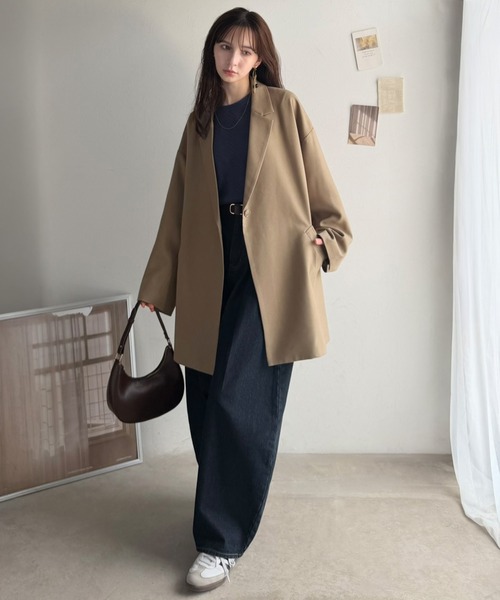 classicalelf(クラシカルエルフ)の「ざっくり、ゆったり、とにかくルーズがいい!!スーパービッグフロントテーラードロングジャケット(テーラードジャケット・レディース・ブラック/チャコール/グレイッシュベージュ・MEDIUM/LARGE/X-LARGE/SMALL)」の11枚目の写真