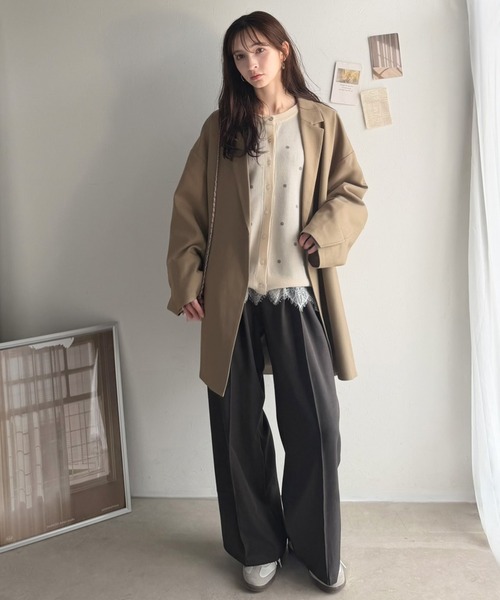 classicalelf(クラシカルエルフ)の「ざっくり、ゆったり、とにかくルーズがいい!!スーパービッグフロントテーラードロングジャケット(テーラードジャケット・レディース・ブラック/チャコール/グレイッシュベージュ・MEDIUM/LARGE/X-LARGE/SMALL)」の12枚目の写真