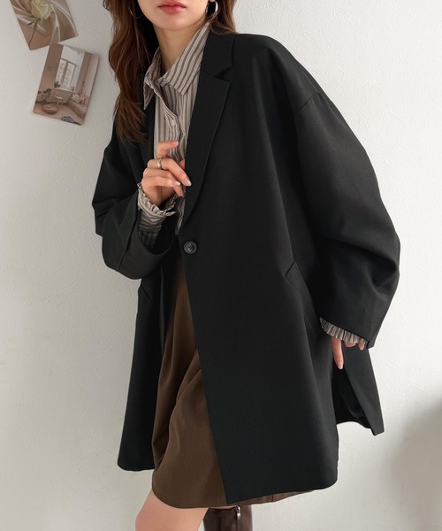 classicalelf(クラシカルエルフ)の「ざっくり、ゆったり、とにかくルーズがいい!!スーパービッグフロントテーラードロングジャケット(テーラードジャケット・レディース・ブラック/チャコール/グレイッシュベージュ・MEDIUM/LARGE/X-LARGE/SMALL)」の20枚目の写真