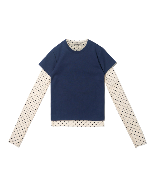 CARGOBROS FOR WOMAN(カーゴブロスフォーウィメン)の「ドットシースルーロングスリーブレイヤード半袖Tシャツセット(アイボリー/ネイビー)(Tシャツ/カットソー・レディース・その他・FREE)」の1枚目の写真