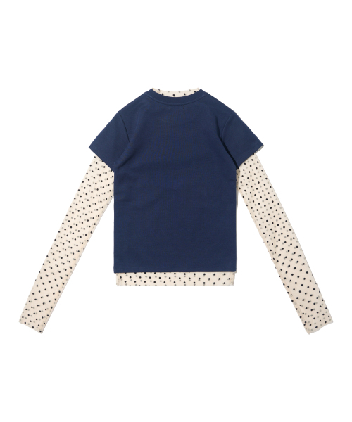 CARGOBROS FOR WOMAN(カーゴブロスフォーウィメン)の「ドットシースルーロングスリーブレイヤード半袖Tシャツセット(アイボリー/ネイビー)(Tシャツ/カットソー・レディース・その他・FREE)」の2枚目の写真