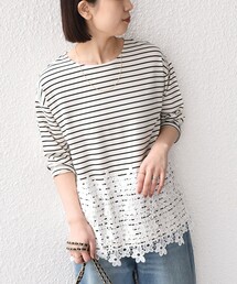 【WEB限定】SHIPS Colors:ポンチ レース コンビ トップス(ボーダー)2◇