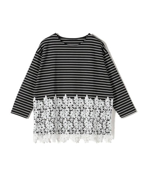 SHIPS Colors(シップス カラーズ)の「【WEB限定】SHIPS Colors:ポンチ レース コンビ トップス(ボーダー)2◇(Tシャツ/カットソー・レディース・ブラック/オフホワイト・ONE SIZE)」の3枚目の写真