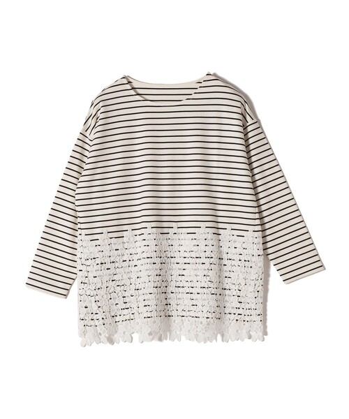 SHIPS Colors(シップス カラーズ)の「【WEB限定】SHIPS Colors:ポンチ レース コンビ トップス(ボーダー)2◇(Tシャツ/カットソー・レディース・ブラック/オフホワイト・ONE SIZE)」の4枚目の写真