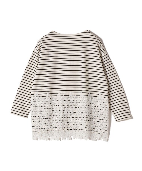 SHIPS Colors(シップス カラーズ)の「【WEB限定】SHIPS Colors:ポンチ レース コンビ トップス(ボーダー)2◇(Tシャツ/カットソー・レディース・ブラック/オフホワイト・ONE SIZE)」の5枚目の写真
