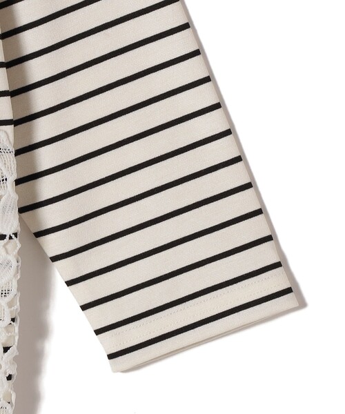 SHIPS Colors(シップス カラーズ)の「【WEB限定】SHIPS Colors:ポンチ レース コンビ トップス(ボーダー)2◇(Tシャツ/カットソー・レディース・ブラック/オフホワイト・ONE SIZE)」の7枚目の写真