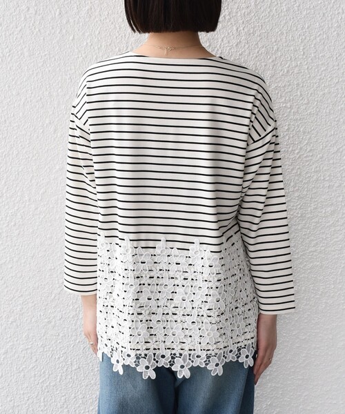 SHIPS Colors(シップス カラーズ)の「【WEB限定】SHIPS Colors:ポンチ レース コンビ トップス(ボーダー)2◇(Tシャツ/カットソー・レディース・ブラック/オフホワイト・ONE SIZE)」の13枚目の写真