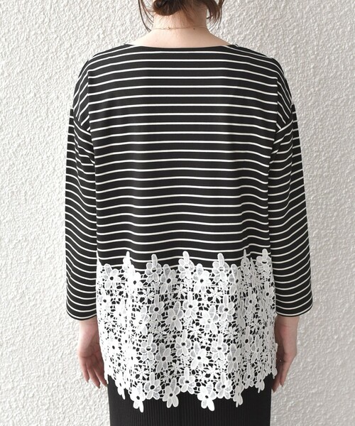 SHIPS Colors(シップス カラーズ)の「【WEB限定】SHIPS Colors:ポンチ レース コンビ トップス(ボーダー)2◇(Tシャツ/カットソー・レディース・ブラック/オフホワイト・ONE SIZE)」の17枚目の写真