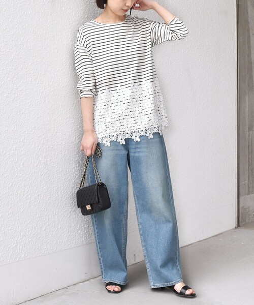 SHIPS Colors(シップス カラーズ)の「【WEB限定】SHIPS Colors:ポンチ レース コンビ トップス(ボーダー)2◇(Tシャツ/カットソー・レディース・ブラック/オフホワイト・ONE SIZE)」の19枚目の写真