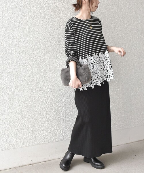 SHIPS Colors(シップス カラーズ)の「【WEB限定】SHIPS Colors:ポンチ レース コンビ トップス(ボーダー)2◇(Tシャツ/カットソー・レディース・ブラック/オフホワイト・ONE SIZE)」の20枚目の写真