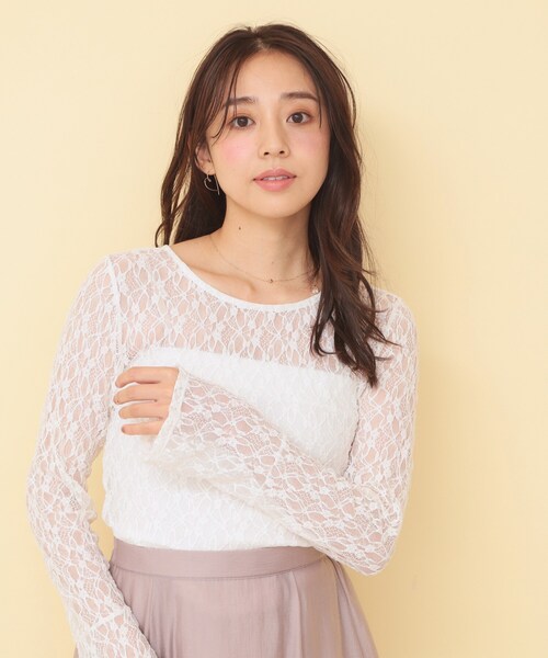 index(インデックス)の「前後2wayレースフレアスリーブトップス【洗濯機OK】(Tシャツ/カットソー・レディース・ブラック/ライトブルー/オフホワイト・38/40)」の1枚目の写真