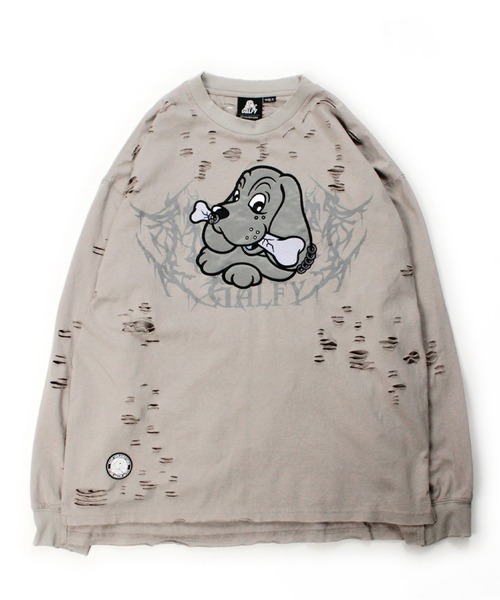 GALFY(ガルフィー)の「GALFY-犬ダメージロンTee(Tシャツ/カットソー・メンズ・ブラック/アイボリー/ブルーグレー・XL/L)」の18枚目の写真