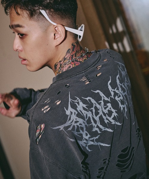 GALFY(ガルフィー)の「GALFY-犬ダメージロンTee(Tシャツ/カットソー・メンズ・ブラック/アイボリー/ブルーグレー・XL/L)」の7枚目の写真