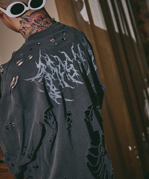 GALFY(ガルフィー)の「GALFY-犬ダメージロンTee(Tシャツ/カットソー・メンズ・ブラック/アイボリー/ブルーグレー・XL/L)」の8枚目の写真