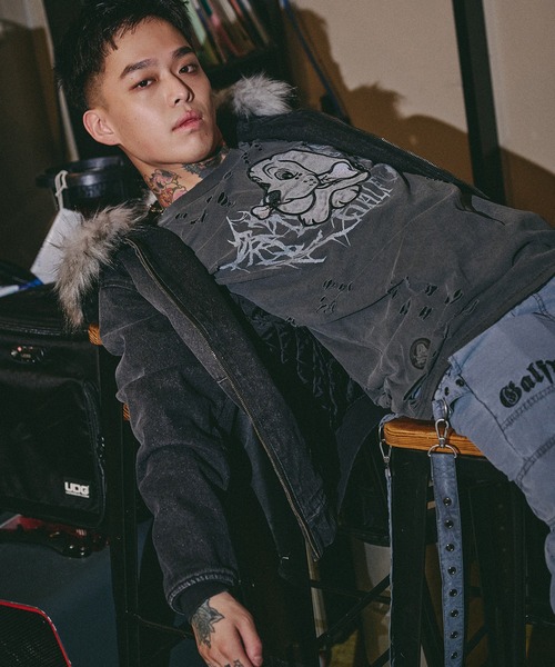 GALFY(ガルフィー)の「GALFY-犬ダメージロンTee(Tシャツ/カットソー・メンズ・ブラック/アイボリー/ブルーグレー・XL/L)」の12枚目の写真